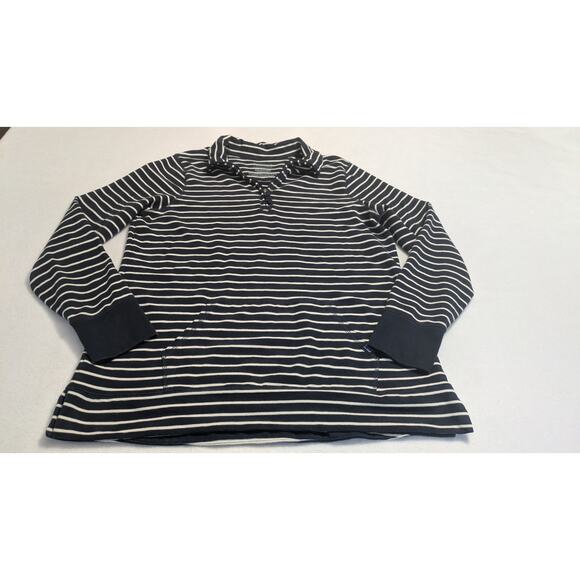 LL Bean Ultrasoft Sweats 1/4 Zip Pullover Womens Large Navy Blue Stripe Shirt - Picture 1 of 11